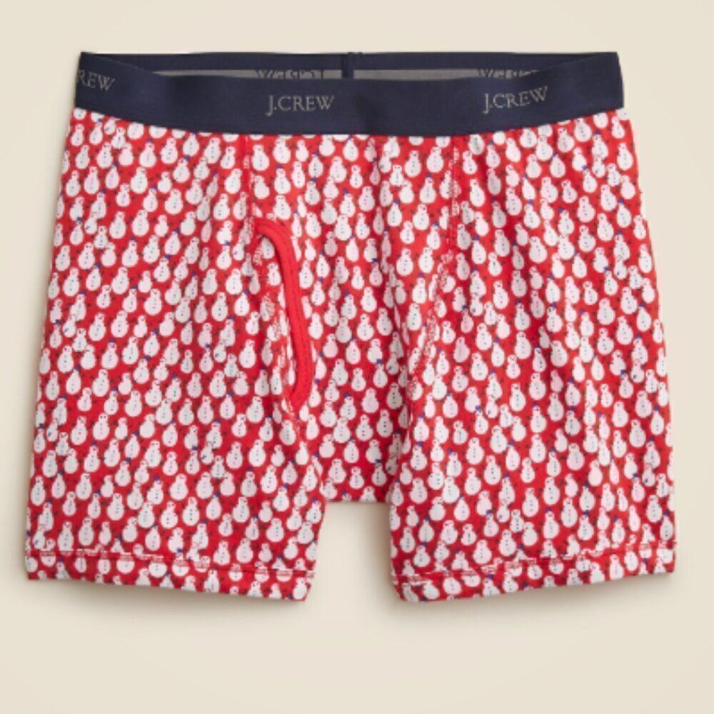 J. Crew BS496 4" Boxer Brief Red Printed with snowmen NWT